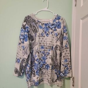 Alfred Dunner Blue and Black Floral Knit Top